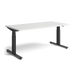 Herman Millerin Nevi-pelipöytä, jossa on mustat jalat ja valkoinen pöytälevy edestä.