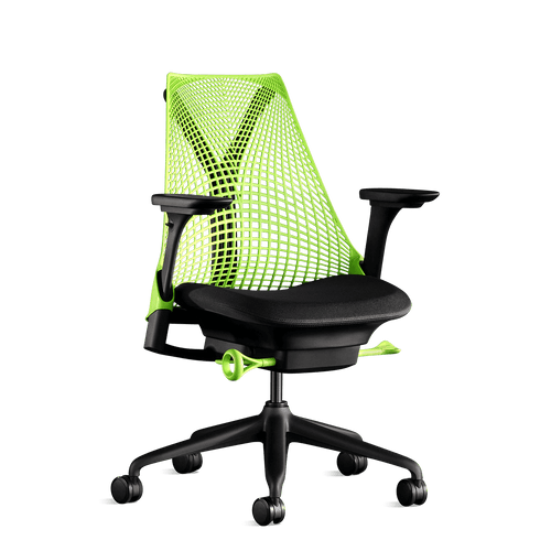 Front view of a neon green Sayl office chair from Herman Miller Gaming, designed by Yves Béhar.
